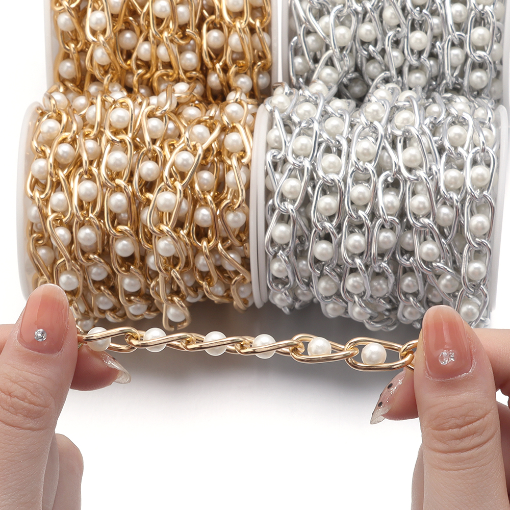 Pearl Trim Chain - 5Yards/Roll Beaded Chain Imitation Pearls Chain