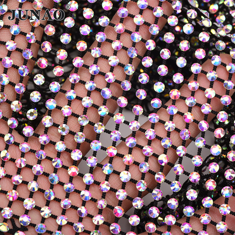 Crystal Mesh Fabric - JUNAO 1x1.5 Meter SS12 SS16 Black