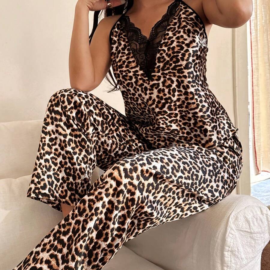 Leopard Print Lace Trim Halter - Elastic Lace Trim recensione e prezzo