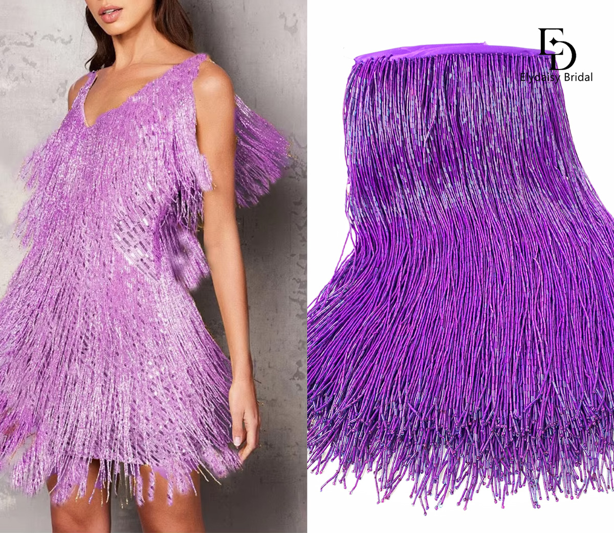 30CM Long Purple Green Black B - Beaded Trim Fringe recensione e prezzo