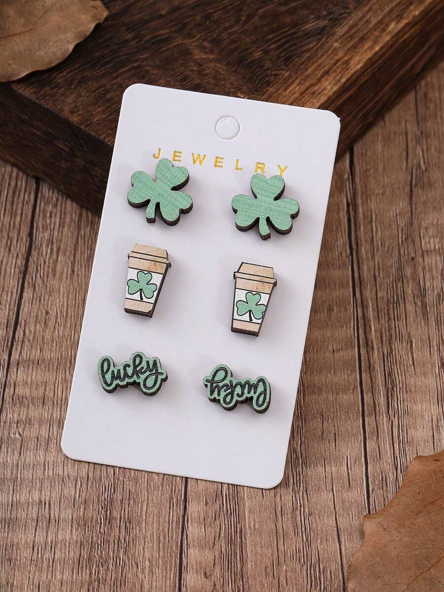 3 Pairs/Set Fashionable Wooden - Iron On Stud Set recensione e prezzo