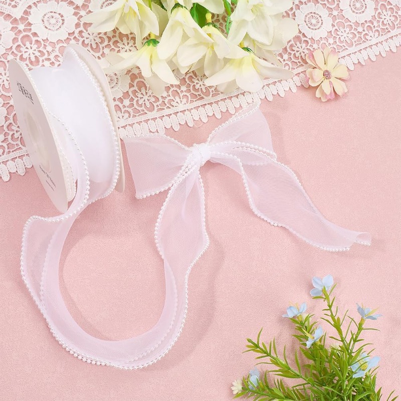 5 Yards White Faux Pearl Edge  - Organza Ribbon Spool recensione e prezzo