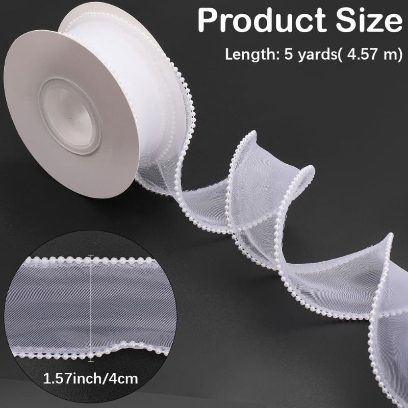 5 Yards White Faux Pearl Edge  - Organza Ribbon Spool recensione e prezzo