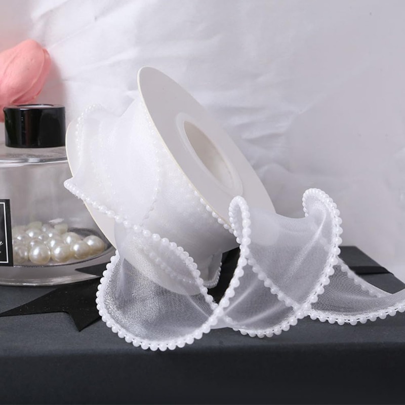 5 Yards White Faux Pearl Edge  - Organza Ribbon Spool recensione e prezzo