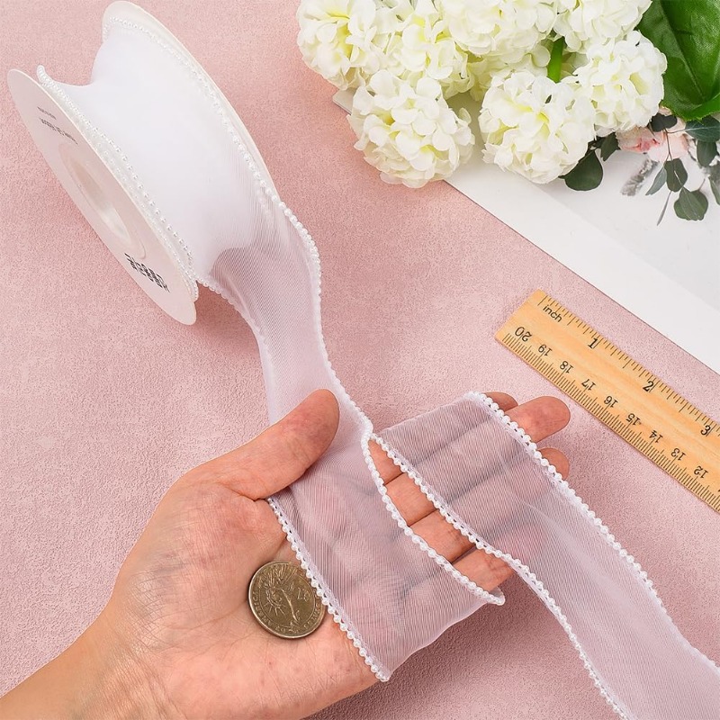 5 Yards White Faux Pearl Edge  - Organza Ribbon Spool recensione e prezzo