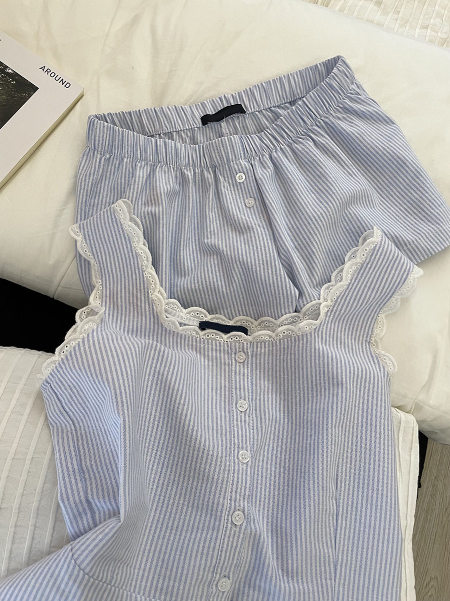 Blue Striped Shorts 2 Piece Se - Elastic Lace Trim recensione e prezzo