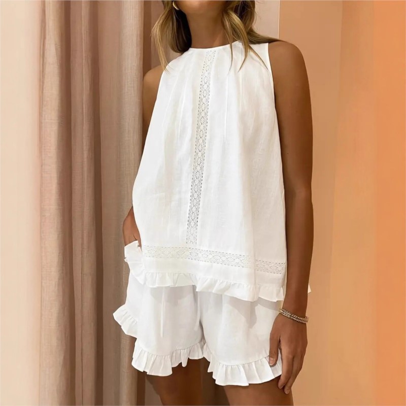 New Women Summer 2Piece Set Wh - Elastic Lace Trim recensione e prezzo