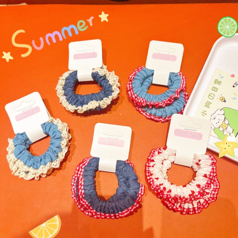 Lace Trim Denim Hair Ties Red  - Elastic Lace Trim recensione e prezzo