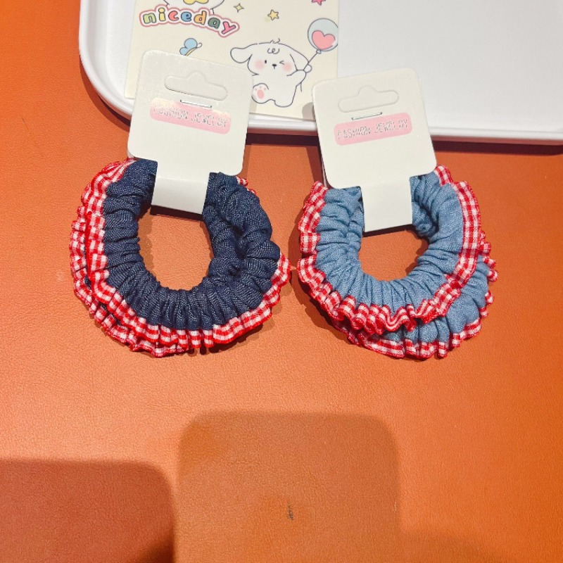 Lace Trim Denim Hair Ties Red  - Elastic Lace Trim recensione e prezzo