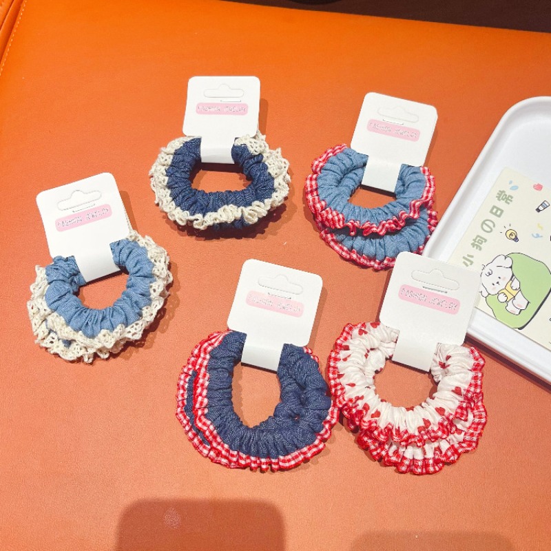 Lace Trim Denim Hair Ties Red  - Elastic Lace Trim recensione e prezzo