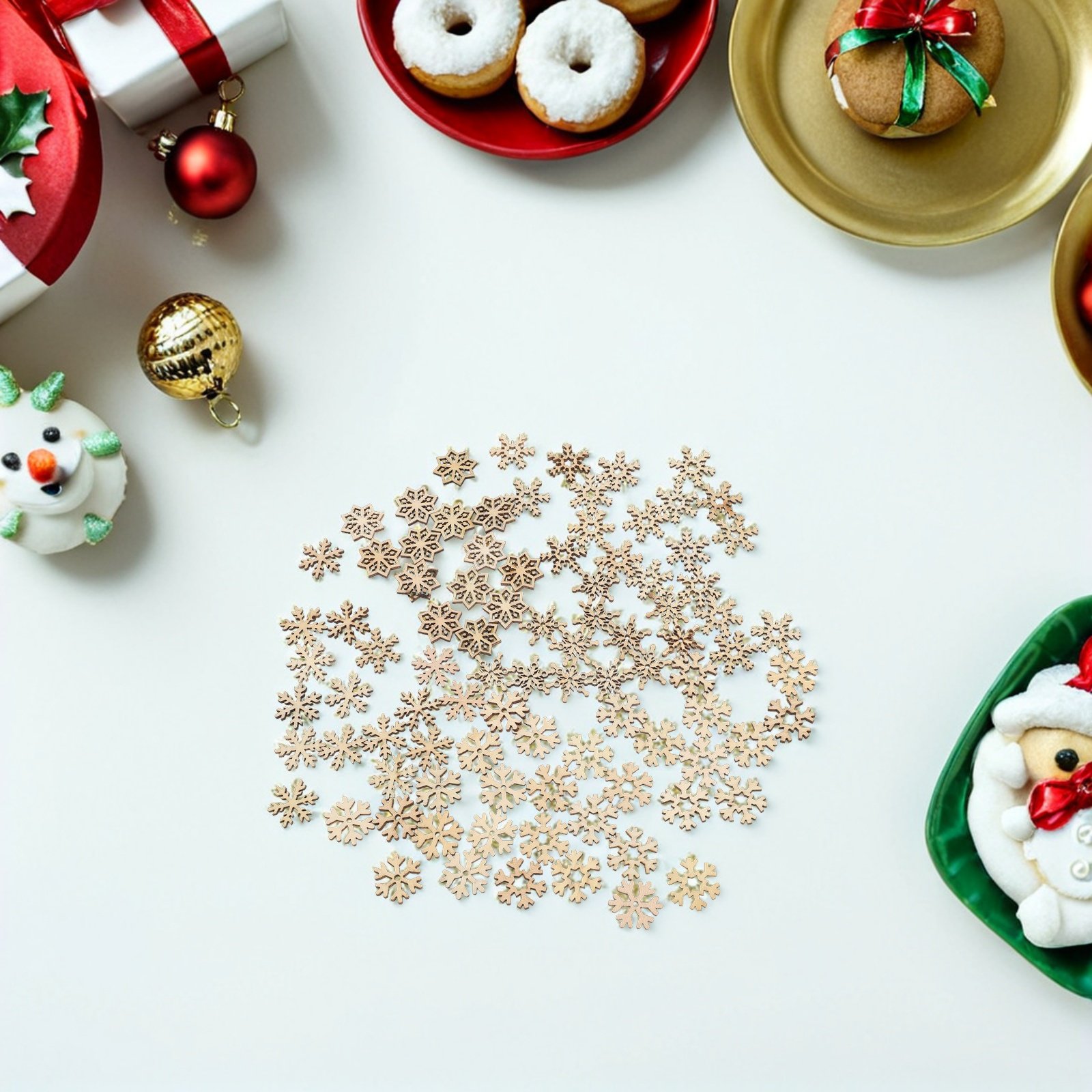 100Pcs Mini Wood Snowflake Cut - Christmas Craft Embellishment recensione e prezzo