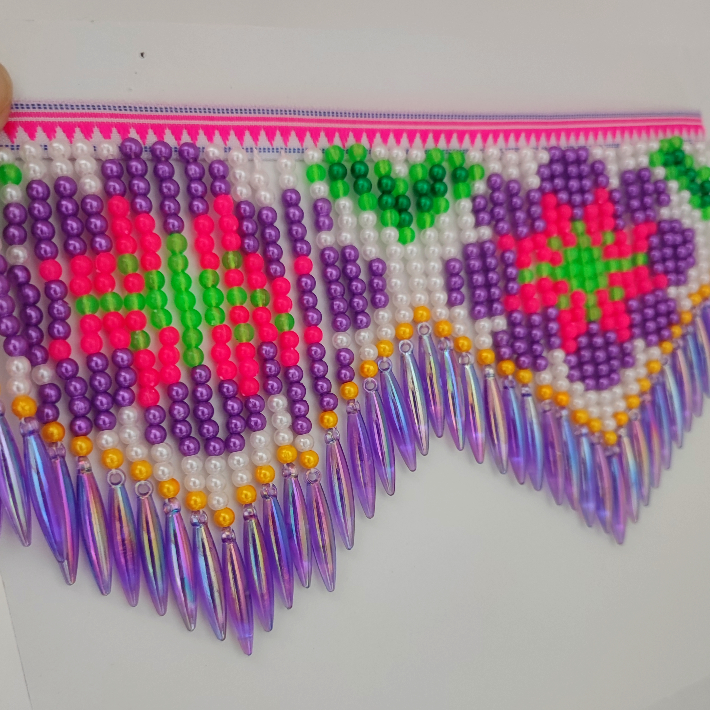 10cm Wide Purple Daisy Pattern - Beaded Trim Fringe recensione e prezzo