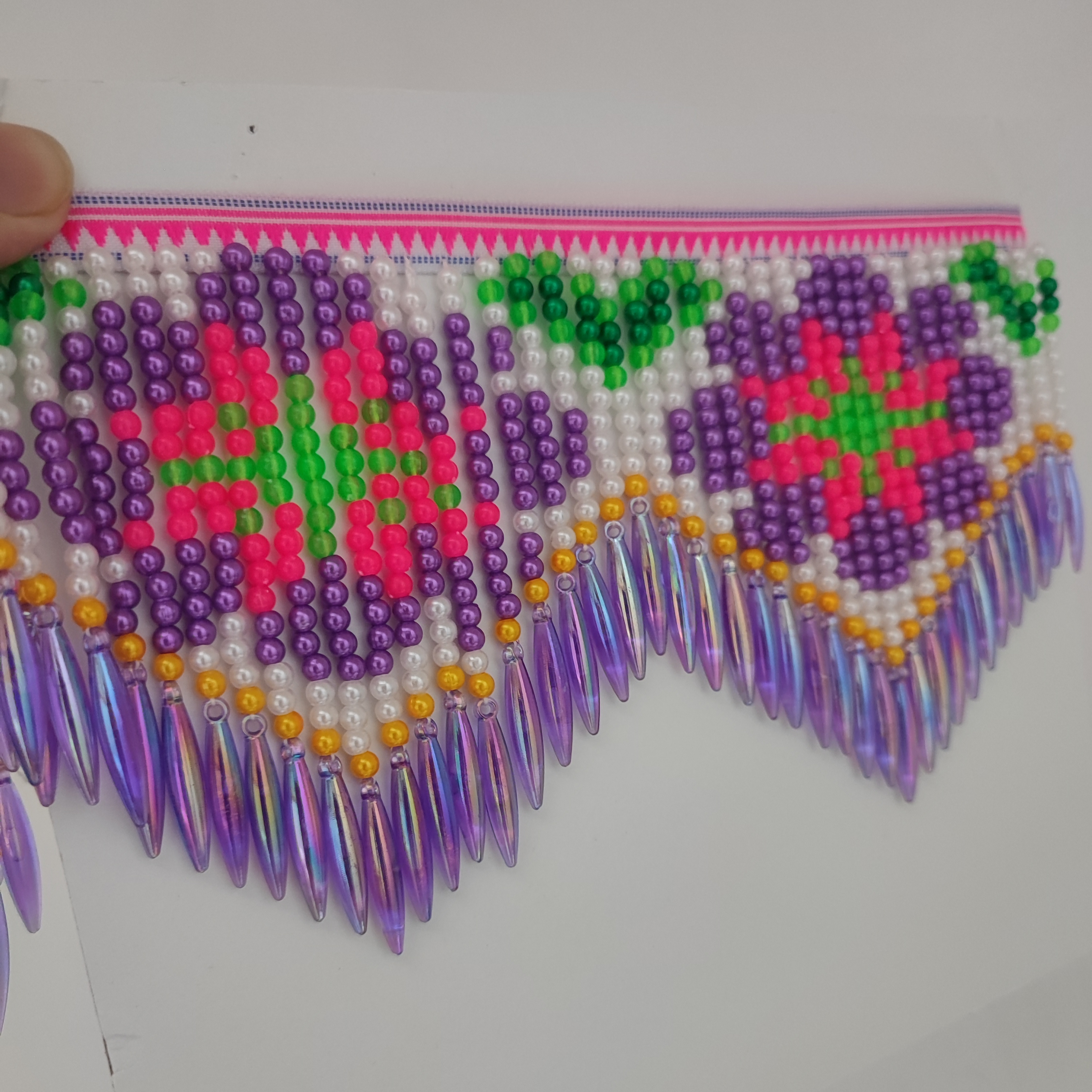 10cm Wide Purple Daisy Pattern - Beaded Trim Fringe recensione e prezzo