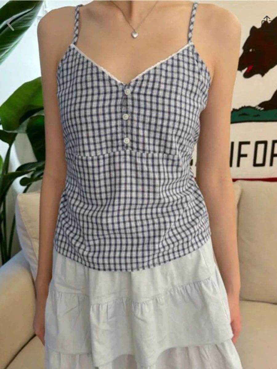 Navy Plaid Tank Shorts 2 Piece - Elastic Lace Trim recensione e prezzo