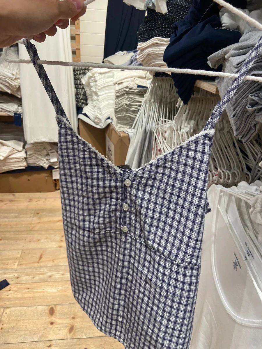 Navy Plaid Tank Shorts 2 Piece - Elastic Lace Trim recensione e prezzo