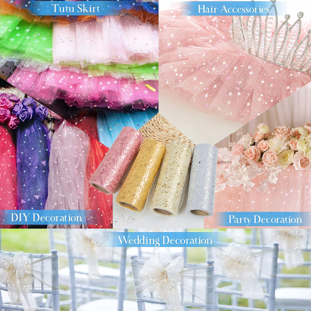 Glitter Tulle Rolls Birthday P - Organza Ribbon Spool recensione e prezzo