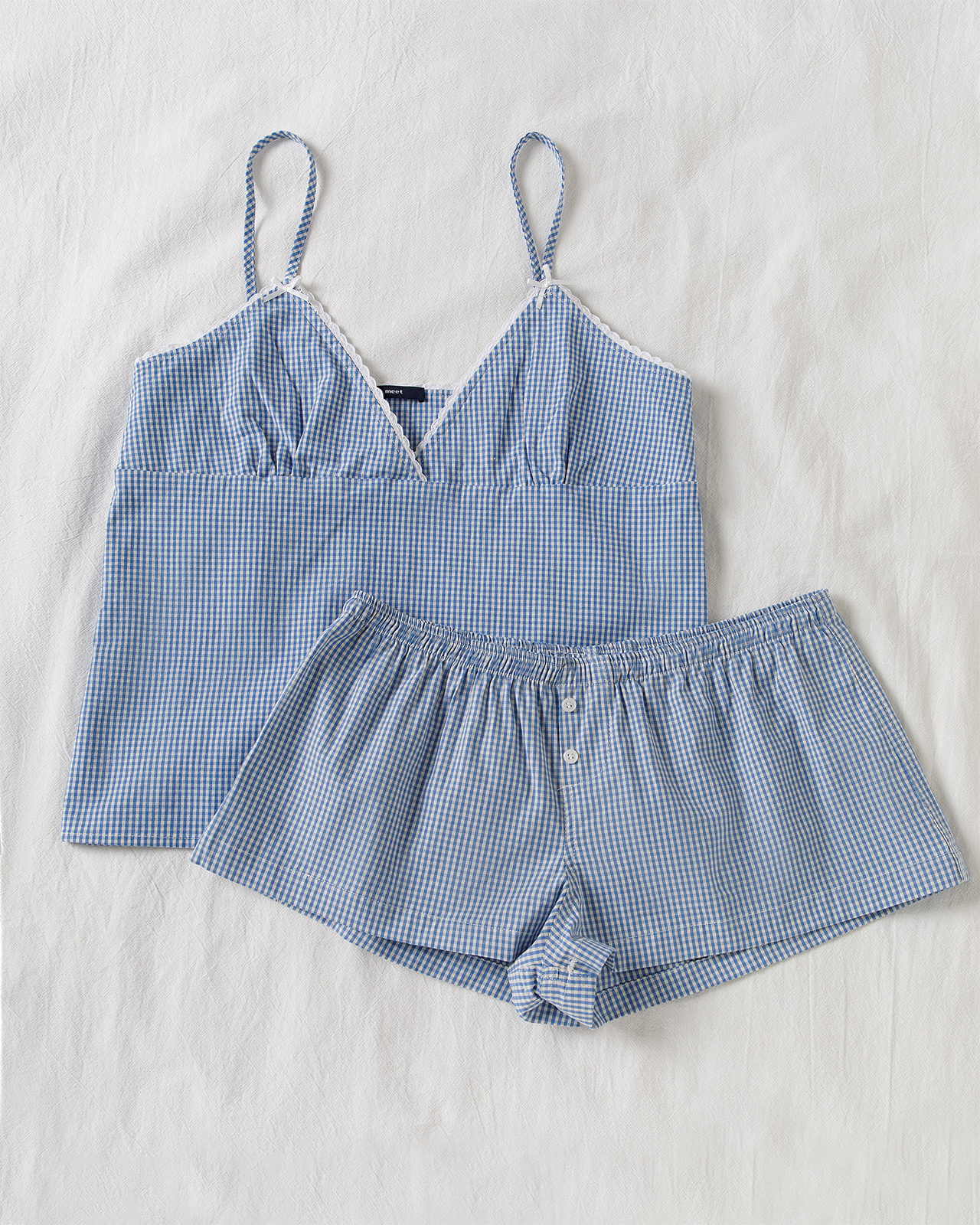 Blue Plaid Shorts 2 Piece Set  - Elastic Lace Trim recensione e prezzo