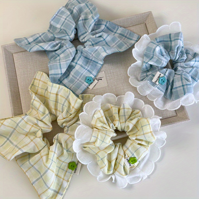 Mint-Green Checkered Hair Tie  - Elastic Lace Trim recensione e prezzo