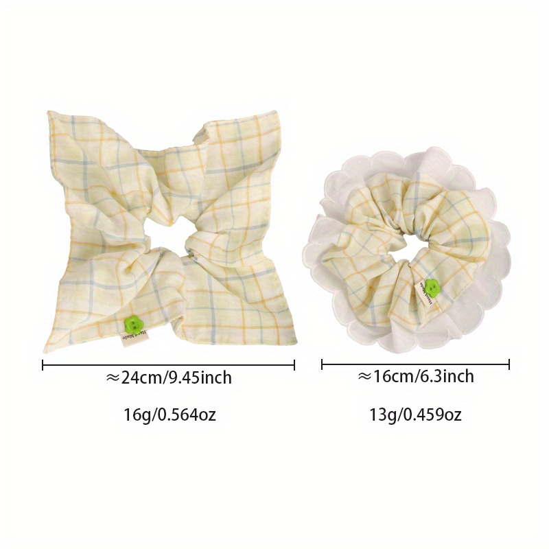 Mint-Green Checkered Hair Tie  - Elastic Lace Trim recensione e prezzo