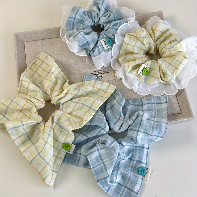 Mint-Green Checkered Hair Tie  - Elastic Lace Trim recensione e prezzo