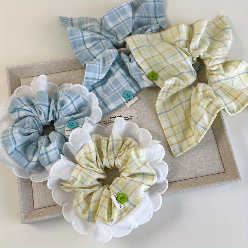 Mint-Green Checkered Hair Tie  - Elastic Lace Trim recensione e prezzo