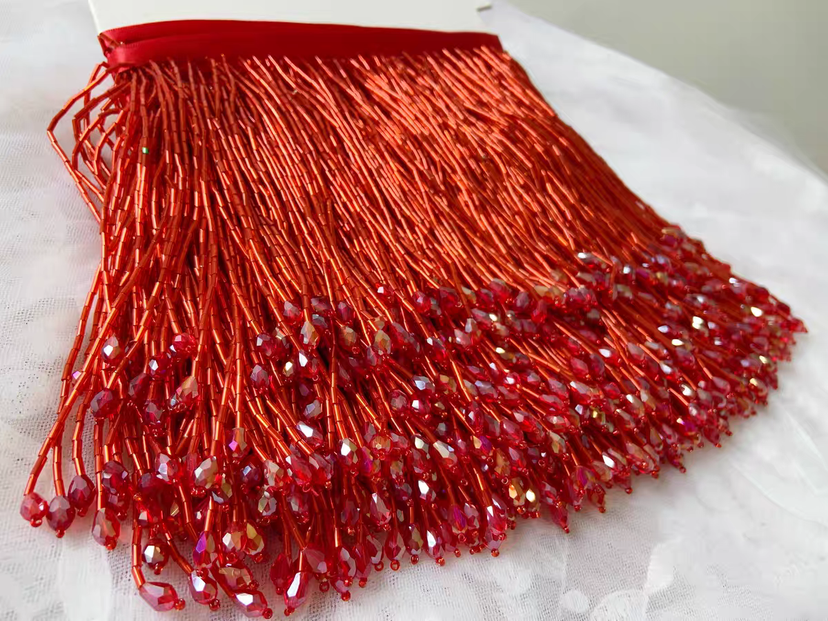 6 inches Wide Bugle Beads Crys - Beaded Trim Fringe recensione e prezzo